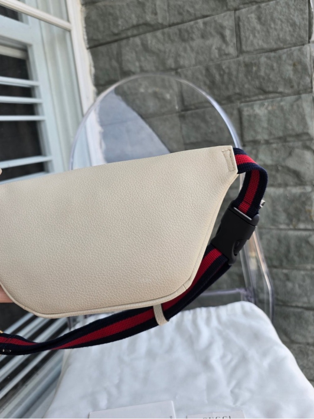 Gucci Cream Leather Belt Bag with Red and Blue Web Strap Authenticity!! - Picture 8 of 16